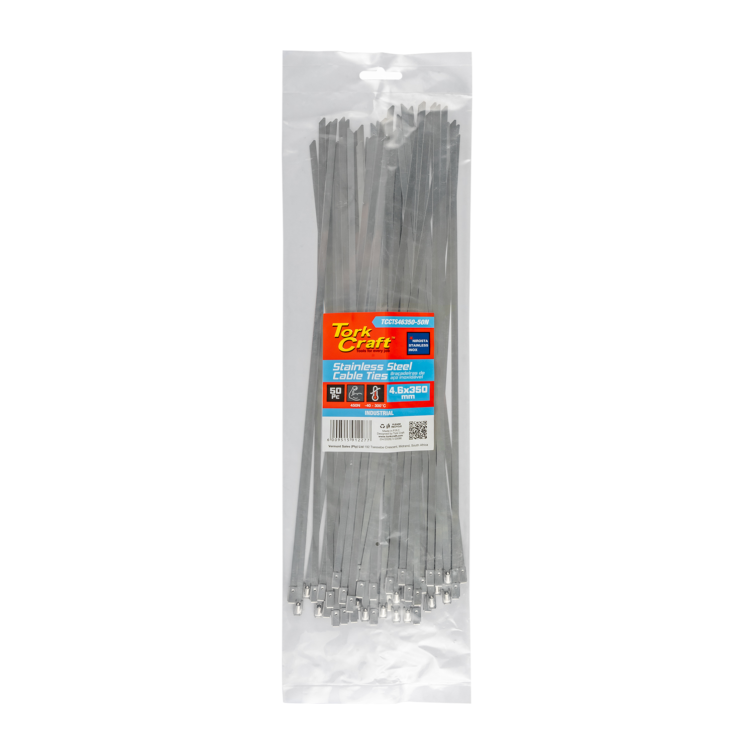 S/steel Cable Ties Ss304 4.6mm X 350mm Natural 50pc