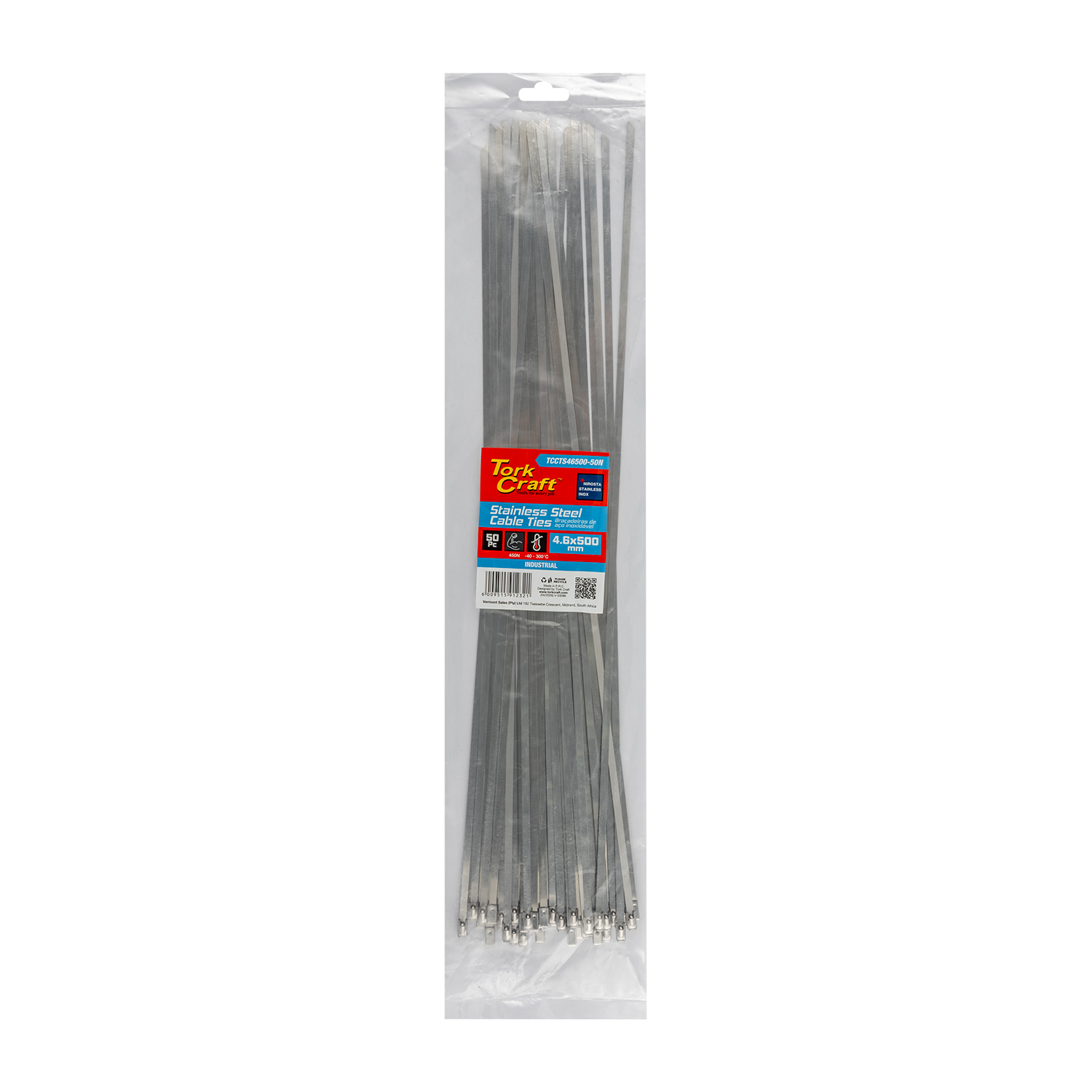 S/steel Cable Ties Ss304 4.6mm X 500mm Natural 50pc