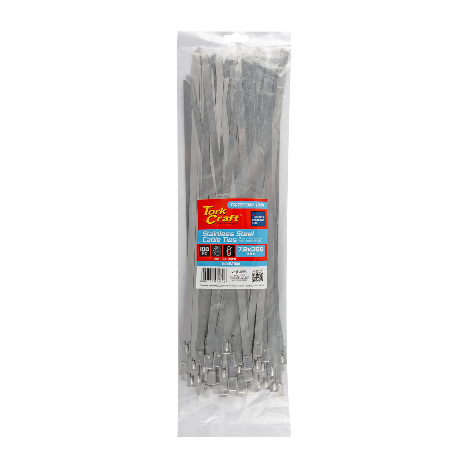 S/steel Cable Ties Ss304 7.9mm X 350mm Natural 100pc