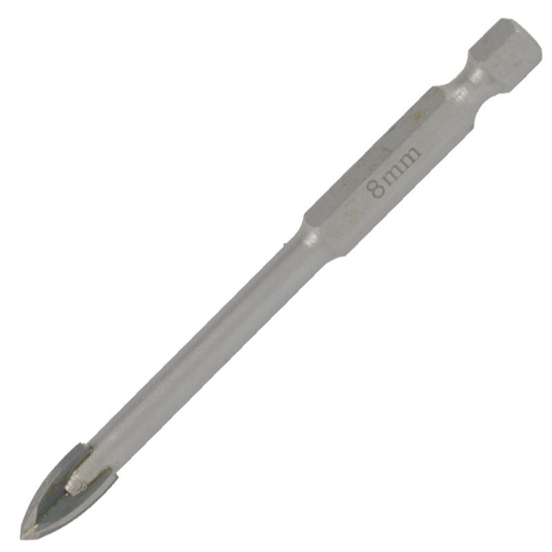 Glass & Tile Drill 8mm 4 Flute With Hex Shank