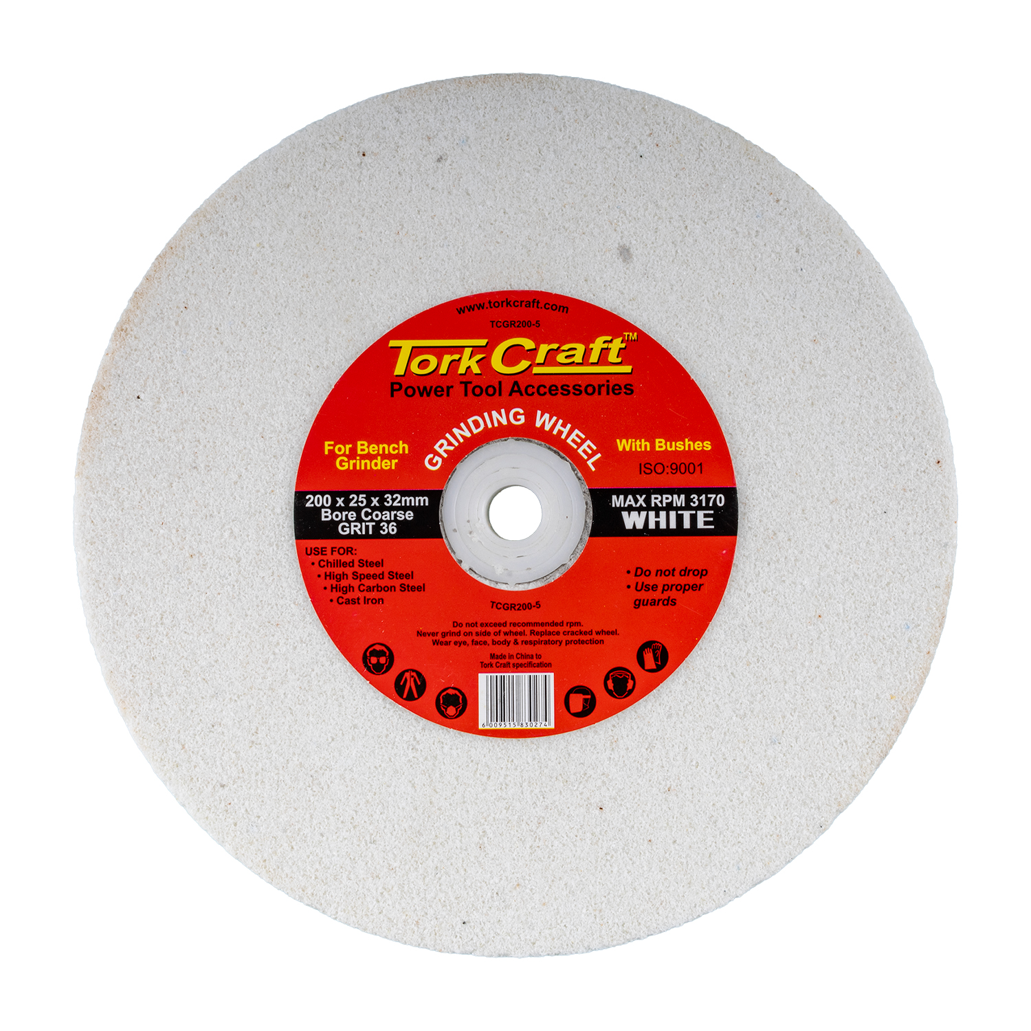 Grinding Wheel 200x25x32mm White Coarse 36gr W/bushes For Bench Grin