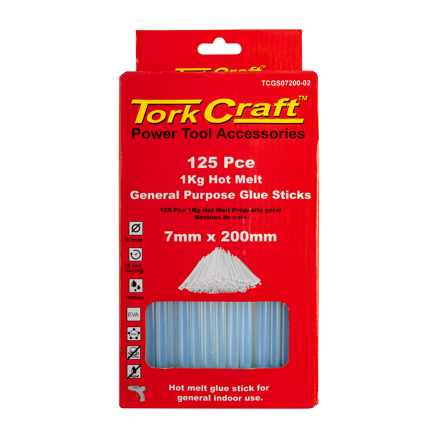 Glue Stick 07 X 200mm 125pc 1kg Hot Melt Gen. Purpose Eva 18000cps