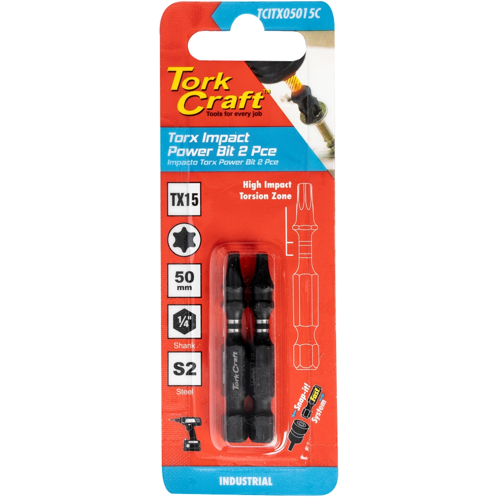 Torx Tx 15 Impact Power Bit 50mm 2pc Carded