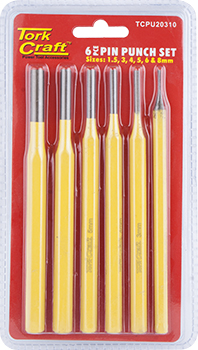 Tork Craft Pin Punch Set 6pc - 1.5, 3, 4, 5, 6, 8mm Yellow