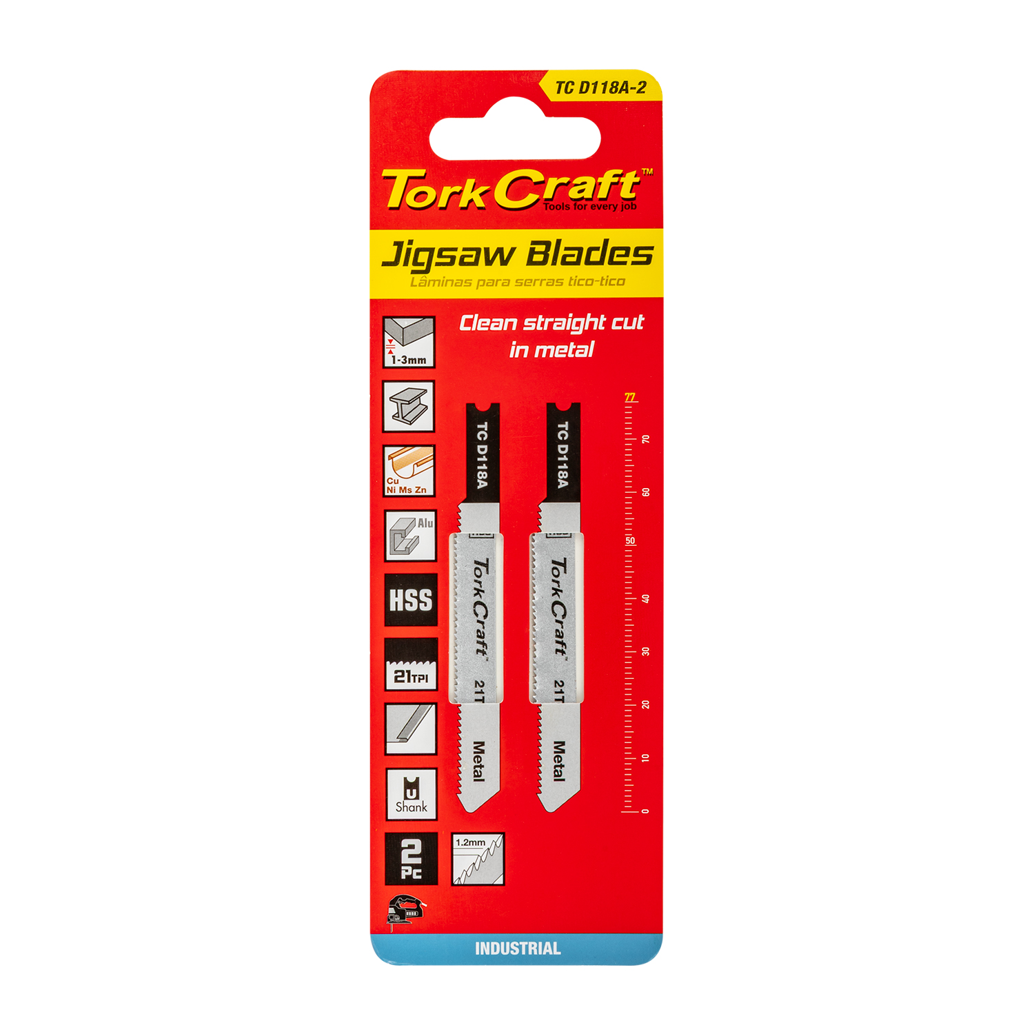 U-shank Jigsaw Blade 21tpi Metal 1.2mm 2pc