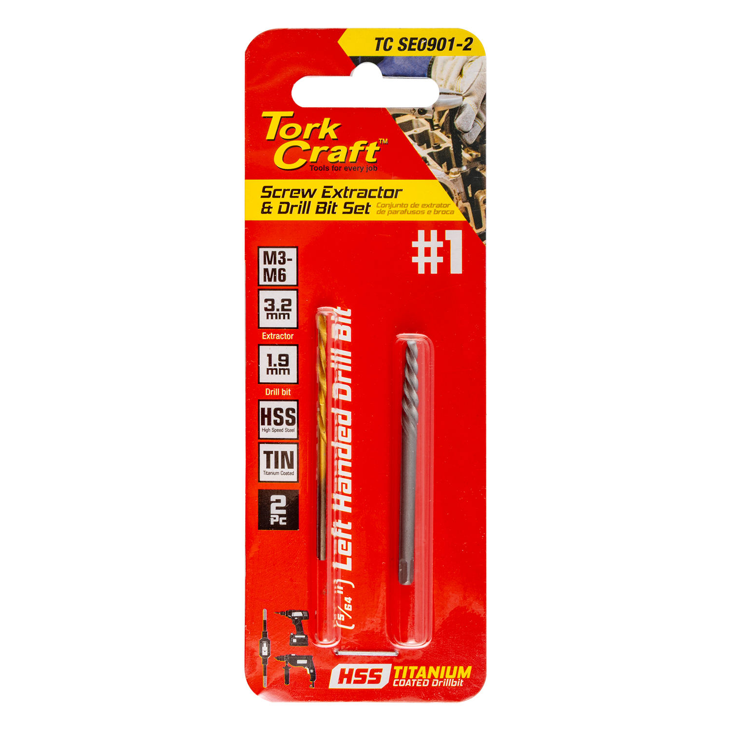 Screw Extractor Set 2pc No.1 With Left Hand Drill Bit
