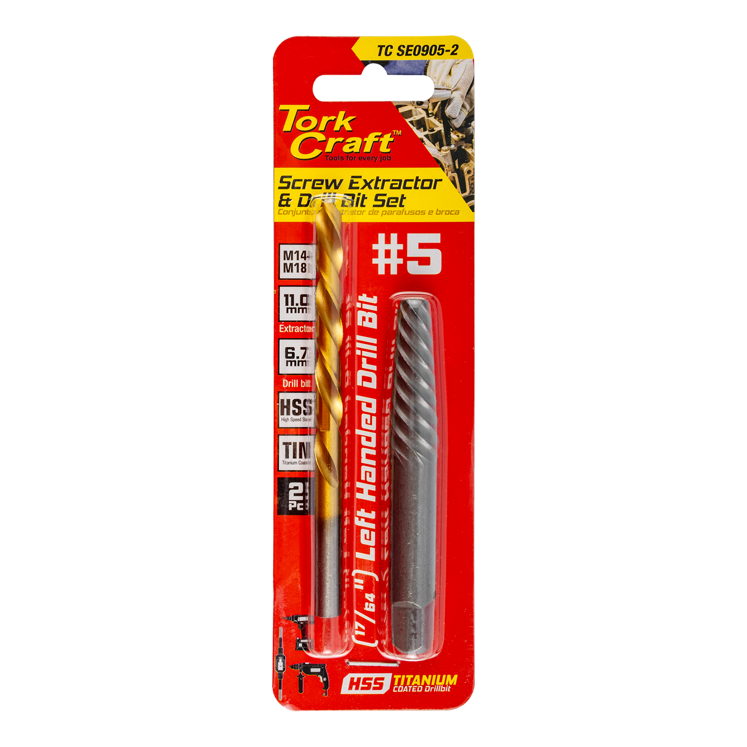 Screw Extractor Set 2pc No.5 With Left Hand Drill Bit