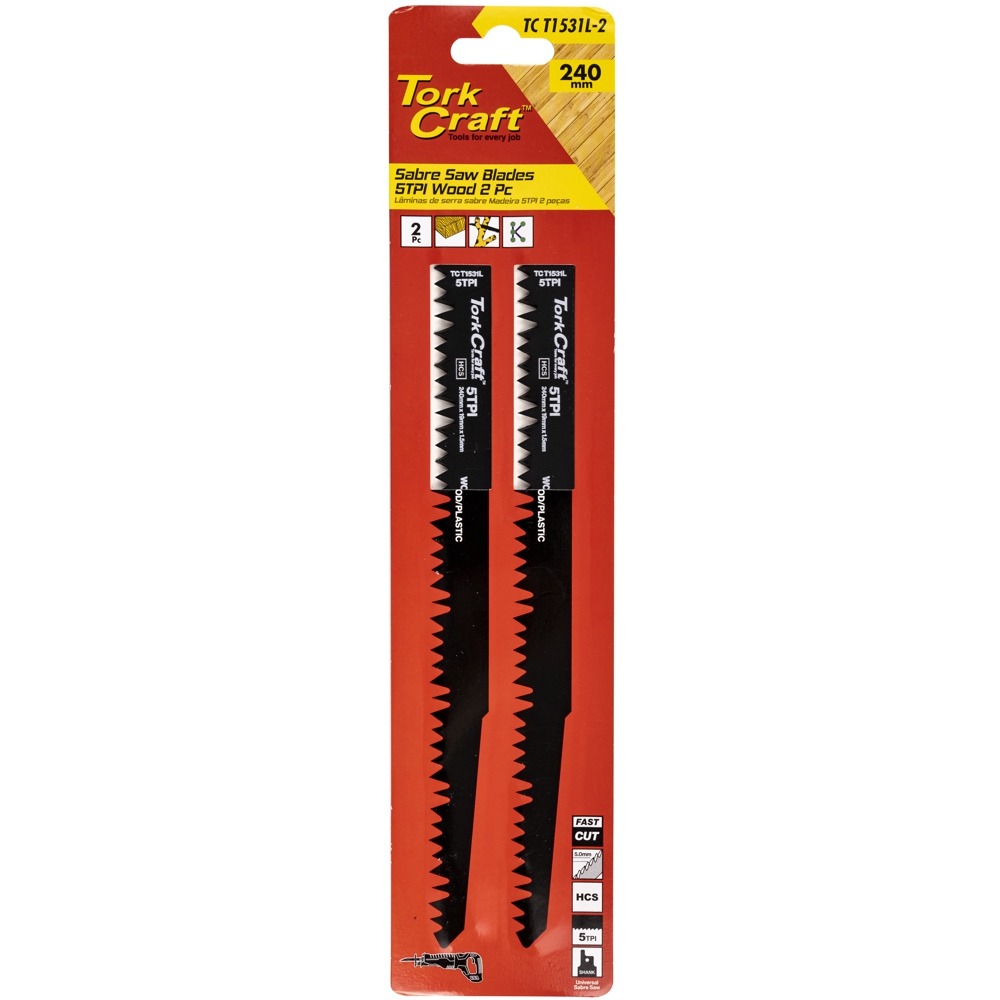 Sabre Saw Blade 240 X 5mm 5tpi Wood 2pc