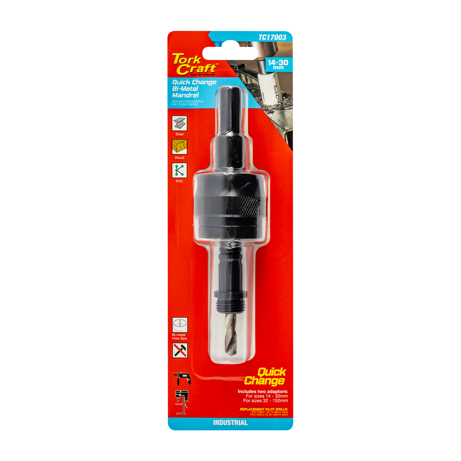 Mandrel 14mm-152mm Quick Change With 11mm Hex Shank C/w 1/4' Hss Pilot
