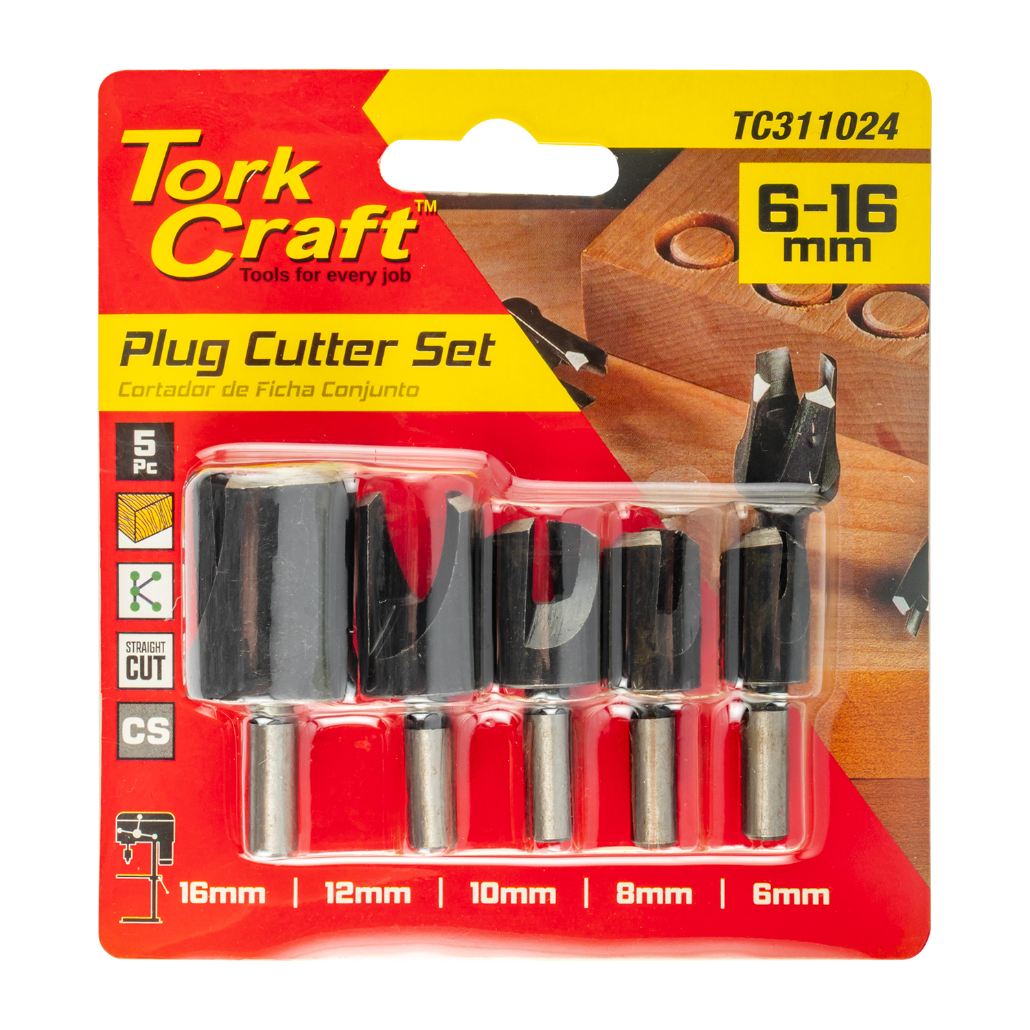 5pce Plug Cutter Set 6-8-10-12-16mm