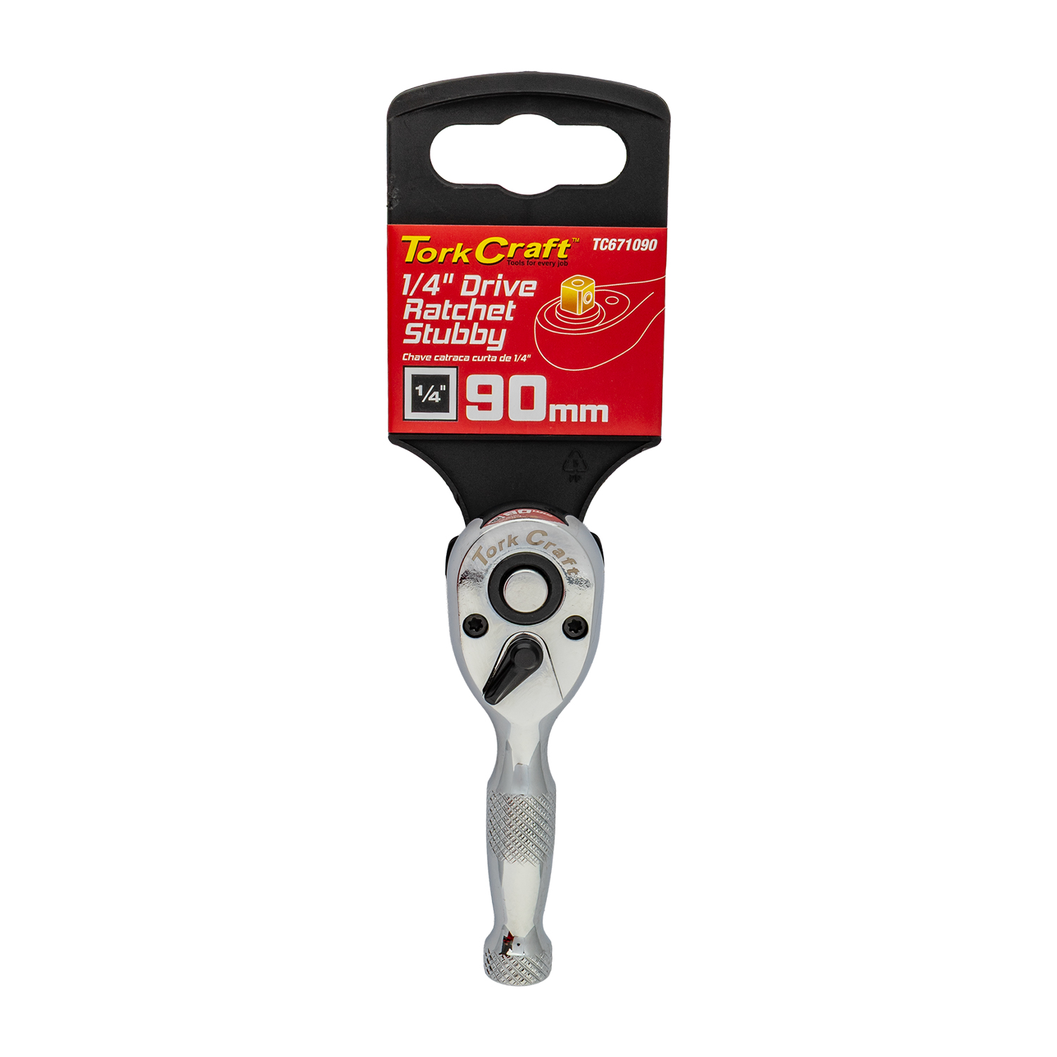 Ratchet Stubby 90mm 1/4' Drive Steel Handle