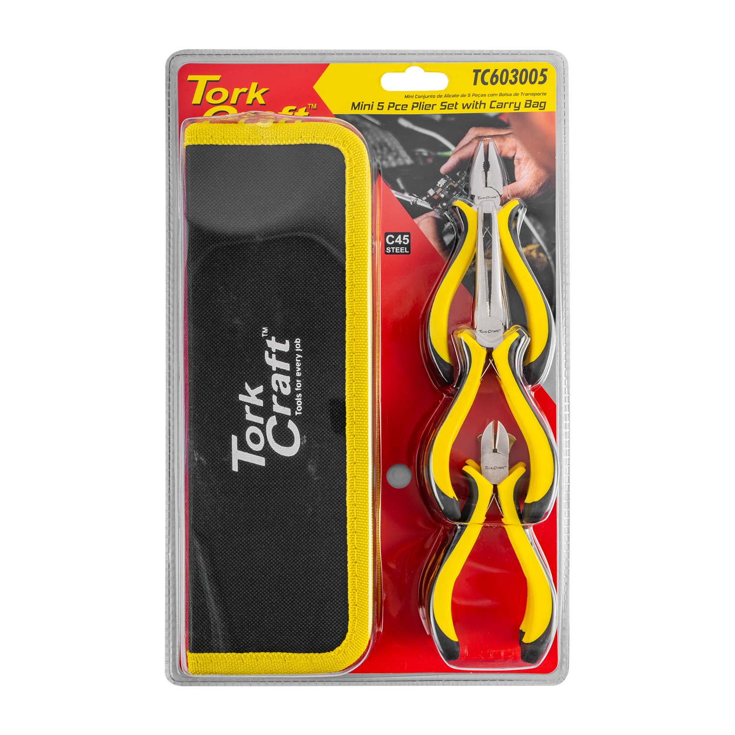 Tork Craft TC603005 5pc Mini Plier Set With Carry Bag Micro