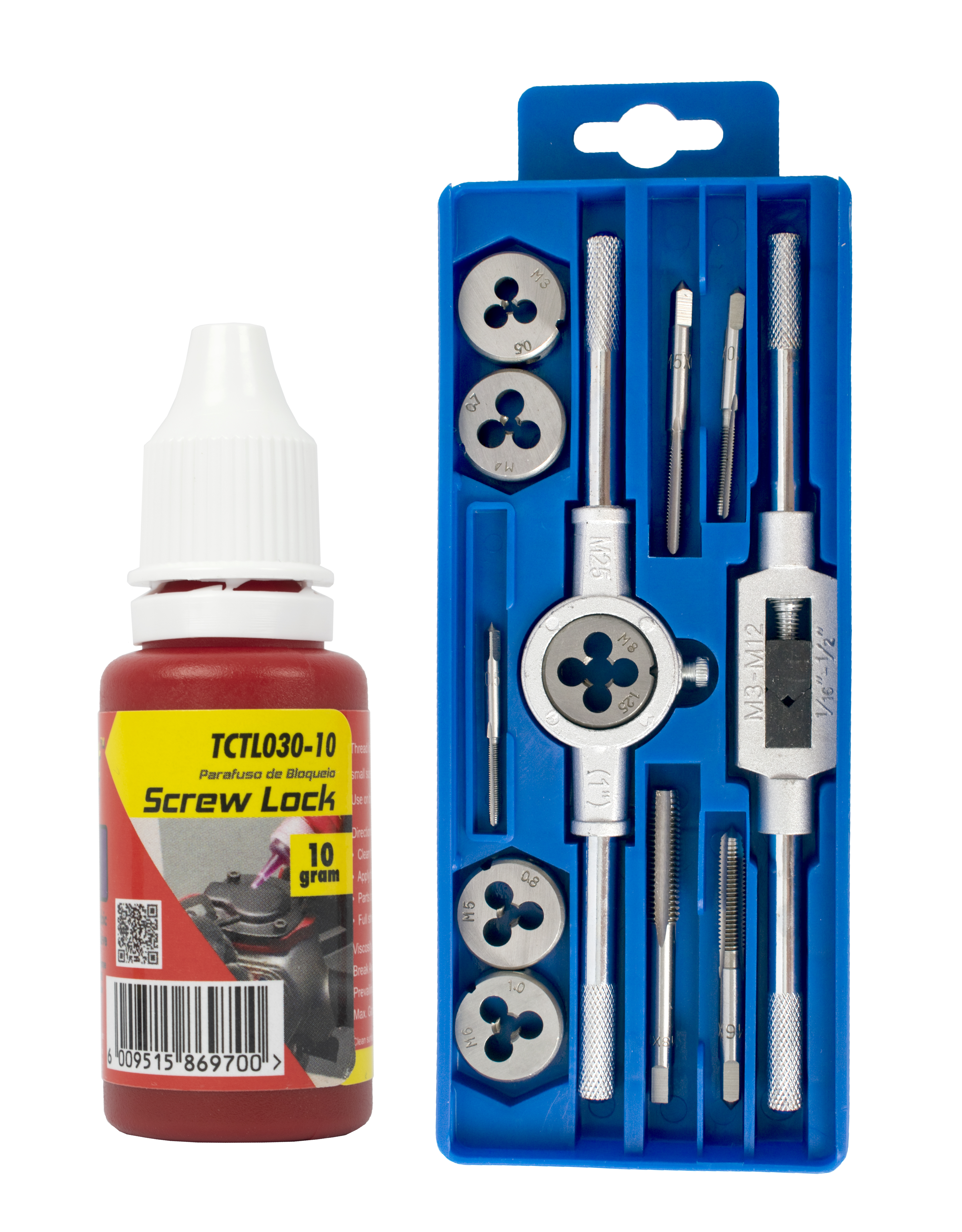 12pc Tap & Die Set Nr Set 12 C/w Screw Lock Low Strength Tctl030-10