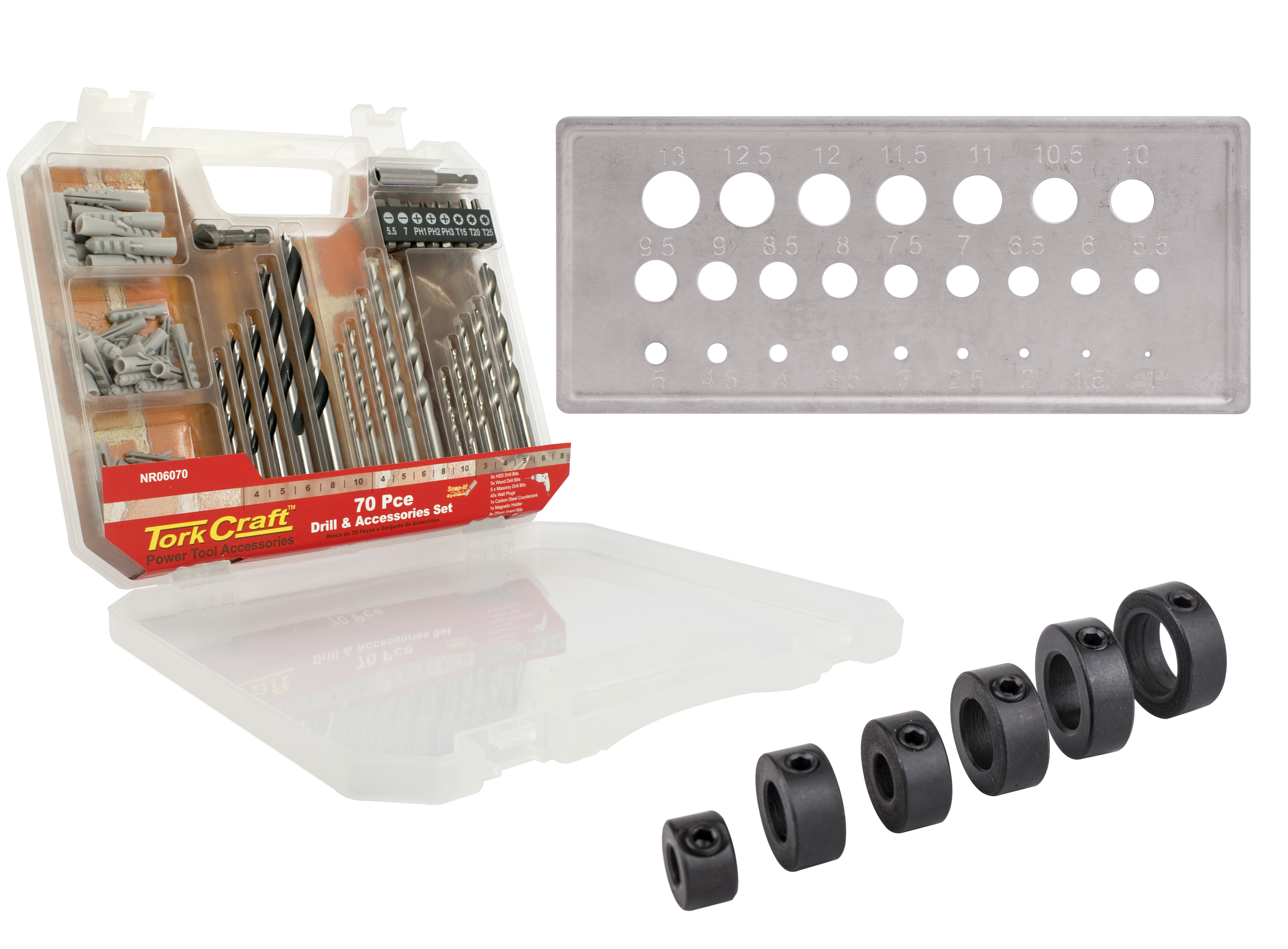 Drill Accessory Set 70pc Nr06070 C/w Drill Meas. Plate Tcds001 & Drill