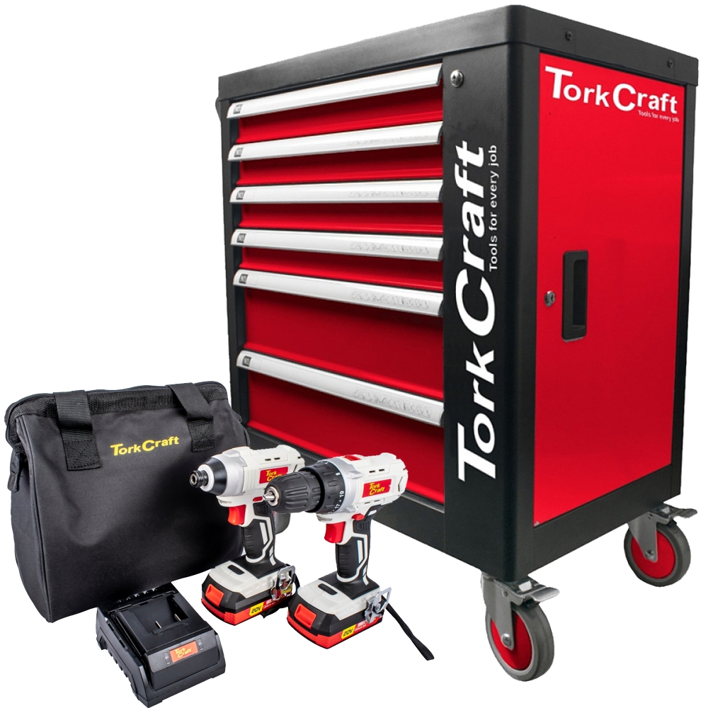 6 Drawer Roller Tool Cabinet 184pc Tc620050 C/w Drill & Impact Driver