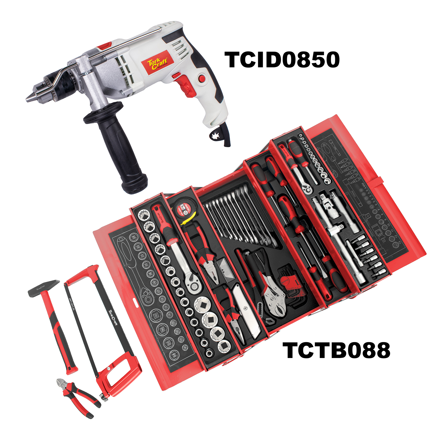 Impact Drill 850w & Cantilever Tool Box 88pc Combo