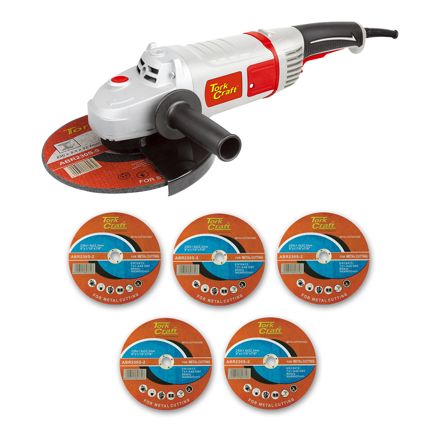 Angle Grinder 230mm Tcag0230 C/w Combo105 230mm Steel Cutting Discs