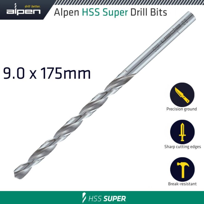 HSS DRILL BIT LONG 9 X 175MM BULK
