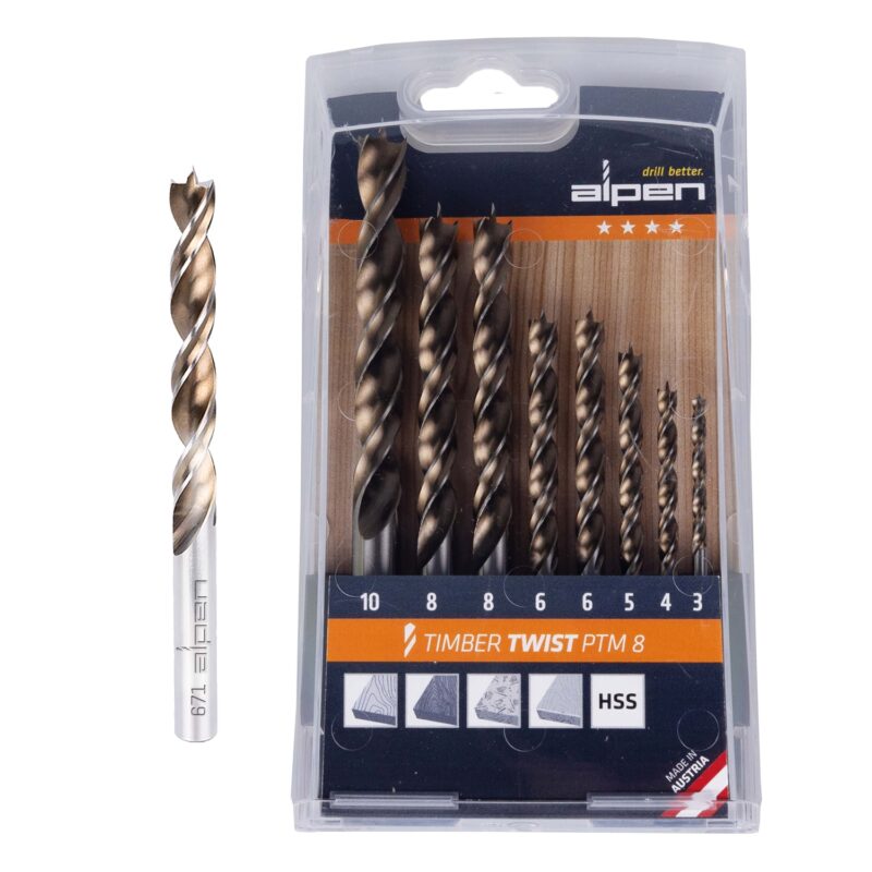 TIMBER TWIST WOOD DRILL BIT SET PTM8-8 3, 4, 5, 10.0MM, X2 6, 8.0MM