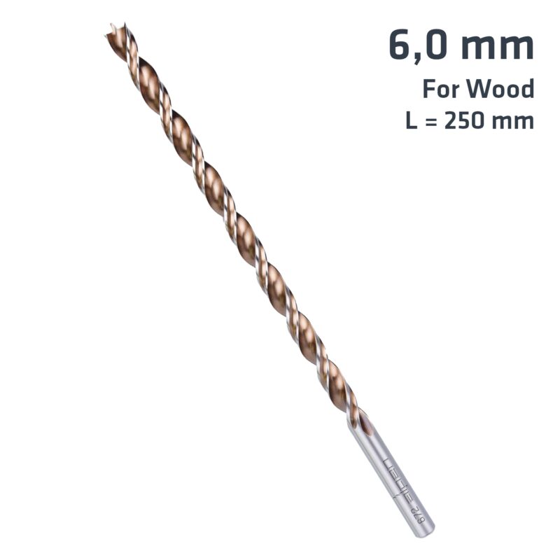 TIMBER TWIST 6MM X 250 LONG WOOD DRILL BIT SLEEVED