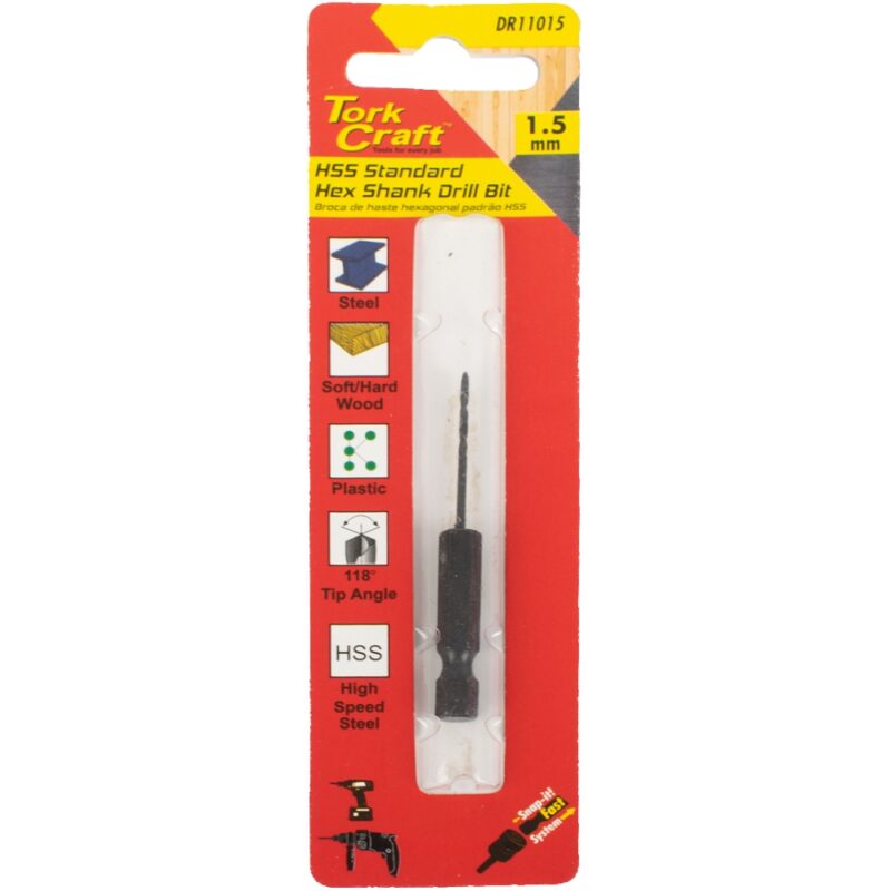 DRILL BIT HSS STANDARD 1.5MM HEX SHANK 1/CARD