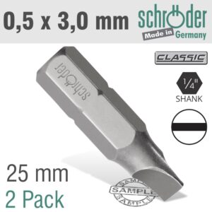SLOTTED BIT 0.5X3MM 25MM 2CD