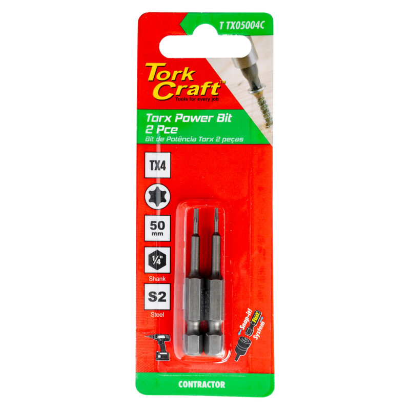 TORX TX 4 CLASSIC POWER BIT 50MM 2PC CARDED
