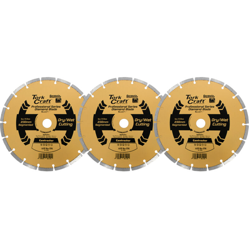 DIAMOND BLADE 230MM SEGMENTED PROFESIONAL BULK 3 PACK SHRINK