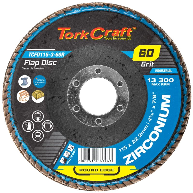 FLAP DISC ROUND EDGE ZIRCONIUM 115MM 60 GRIT FLAT