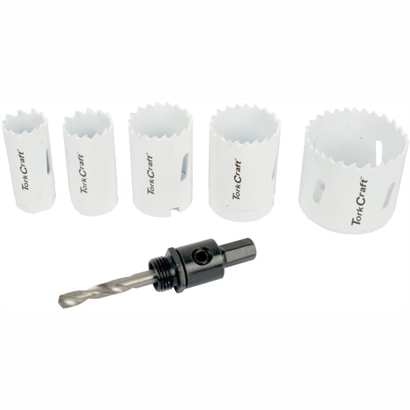 HOLE SAW SET 6PCE BI-METAL (22/25/32/35/51MM & 3/8 HEX MANDREL)