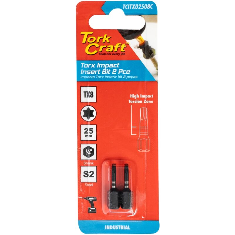 TORX TX 8 IMPACT INSERT BIT 25MM 2PC CARDED
