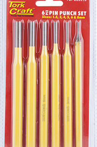 TORK CRAFT PIN PUNCH SET 6PC - 1.5, 3, 4, 5, 6, 8MM YELLOW
