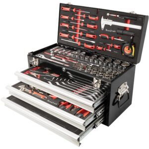 TOOL BOX 154 PCE 3 DRAWER & TOP TRAY 535X255 X 315MM TRACK BOX