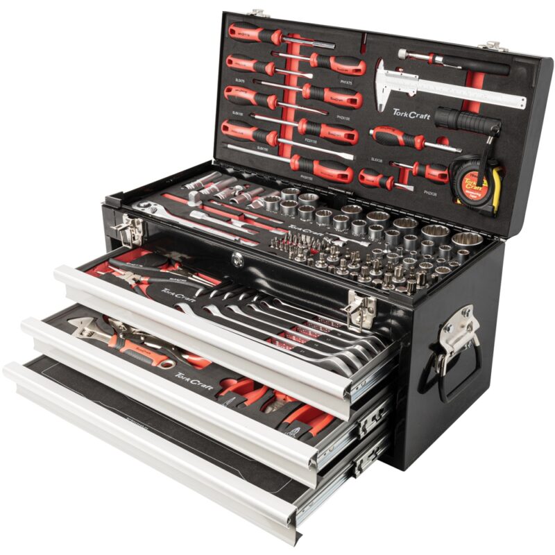 TOOL BOX 154 PCE 3 DRAWER & TOP TRAY 535X255 X 315MM TRACK BOX