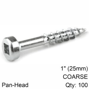 KREG ZINC POCKET HOLE SCREWS 25MM 1.00' #7 COARSE THREAD PAN HEAD 100C