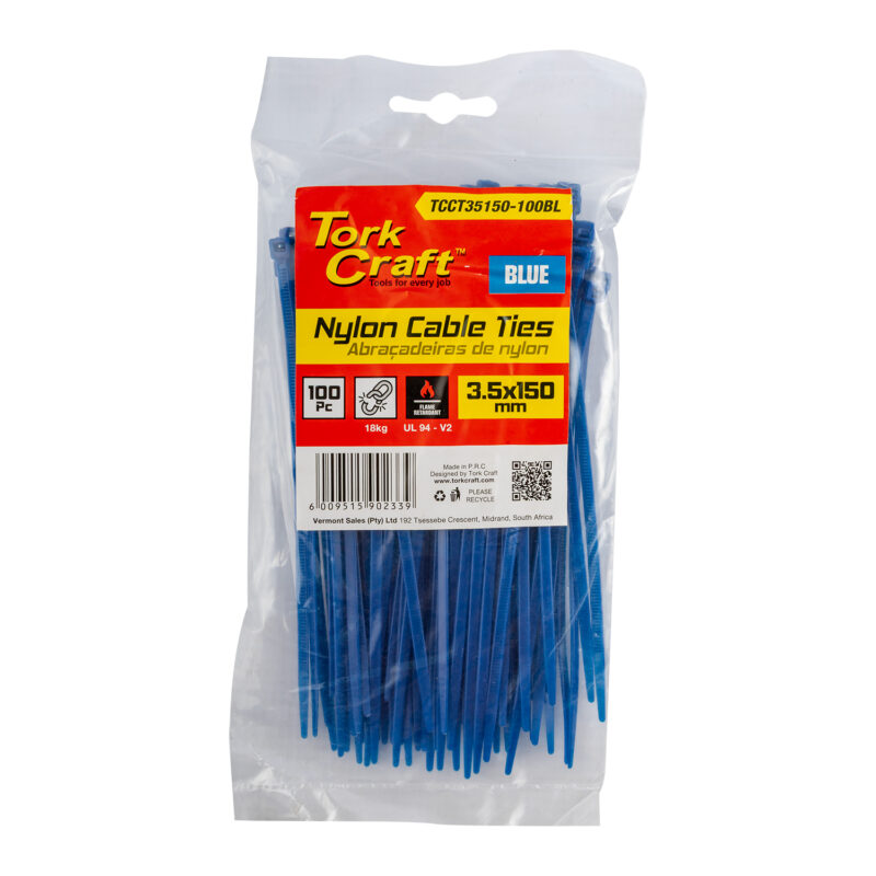 NYLON CABLE TIES 3.5MM x 150MM BLUE 100PC