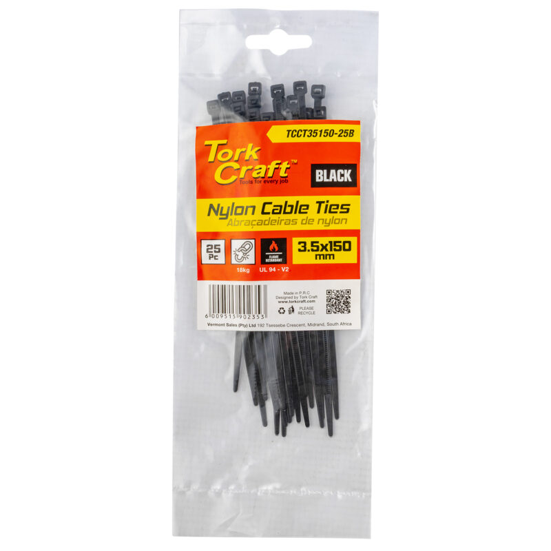 NYLON CABLE TIES 3.5MM X 150MM BLACK 25PC