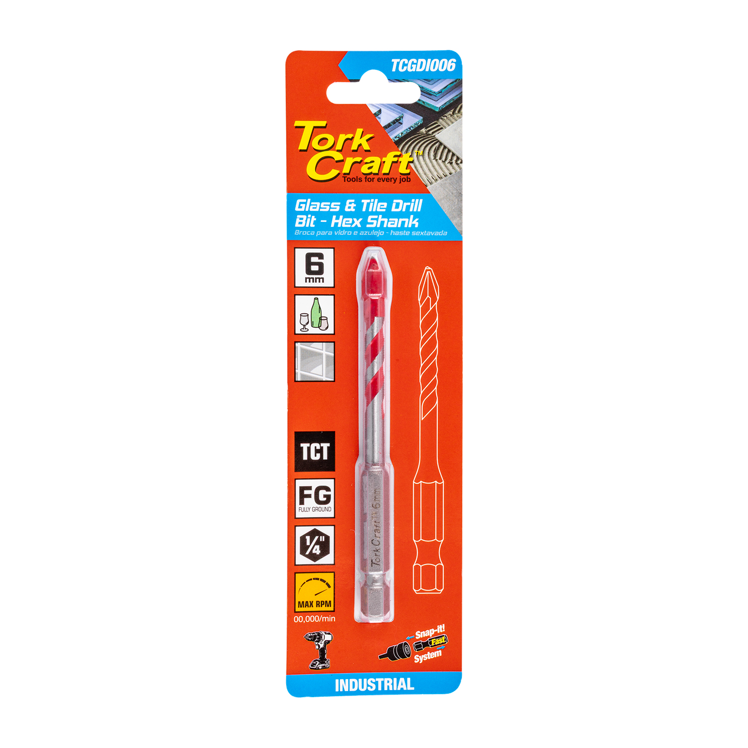 GLASS & TILE DRILL 6MM HEX SHANK INDUSTRIAL | Shop Pro-Connect South Africa