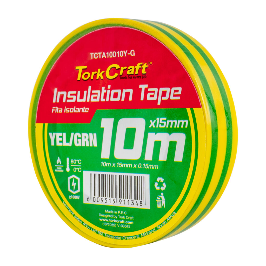 0.15MMX15MMX10M YELLOW AND GREEN INSULATION TAPE | Shop Pro-Connect South Africa